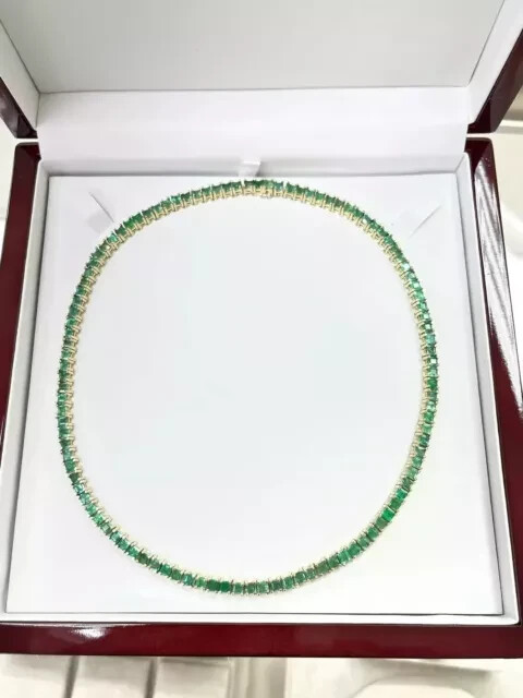 14k Yellow Gold Plated Princess Cut GreenEmerald Tennis Necklace Lab Created 18″