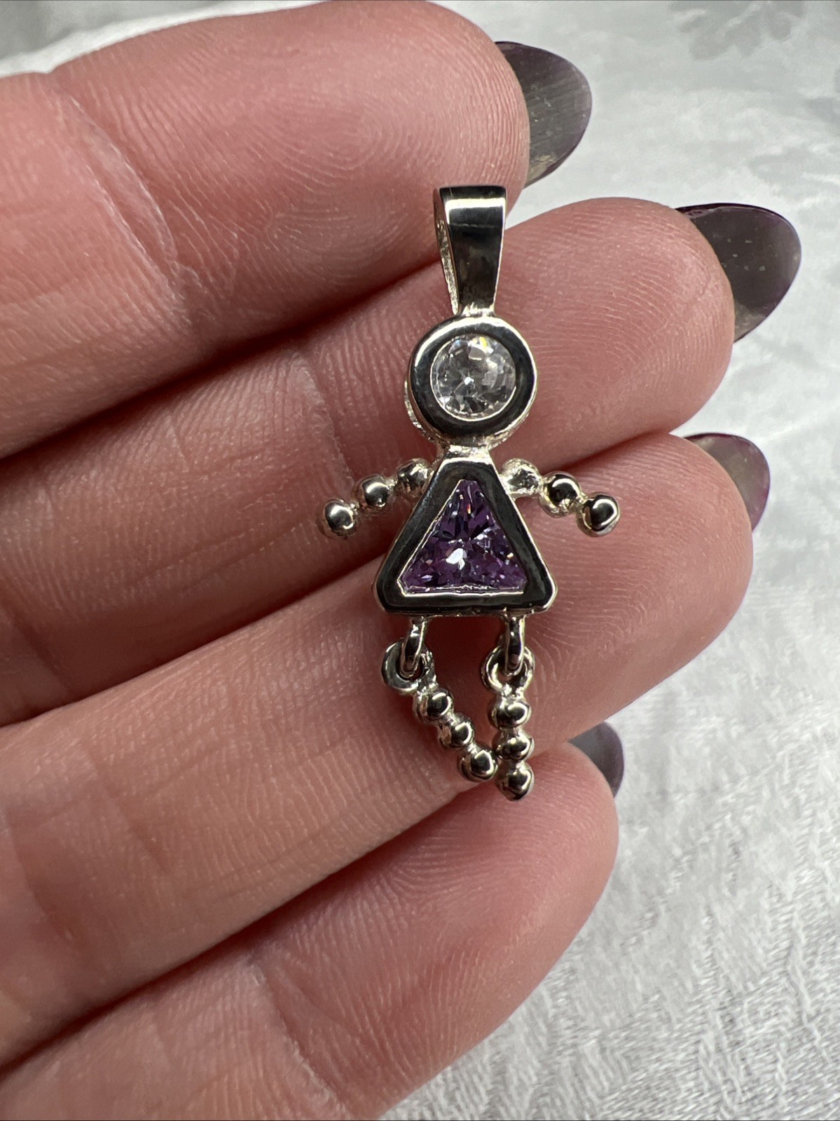 VTG Sterling Silver Girl Birthstone Pendant June amethyst 925 Charm Family