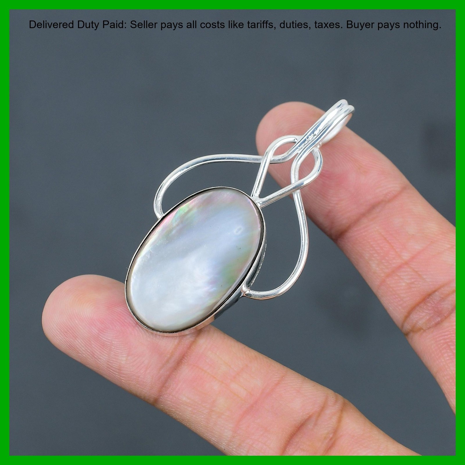 Sterling Silver Oval June Mother Of Pearl Gemstone Wife Wedding Birthday Pendant