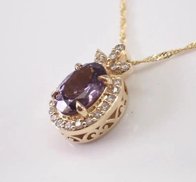 14K Yellow Gold Plated 2.50Ct Oval Cut Lab Created Purple Amethyst Halo Pendant