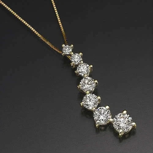 2Ct Round Diamond Journey Lab-Created Necklace 14K Yellow Gold Plated Free Chain