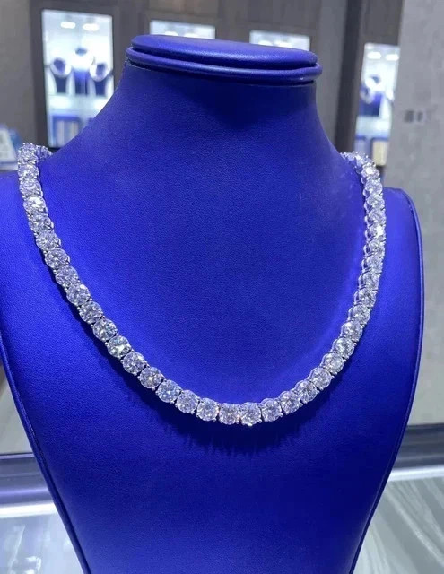 130Ct Lab Created Round Cut Diamond Womens Tennis Necklace 14K White Gold Plated