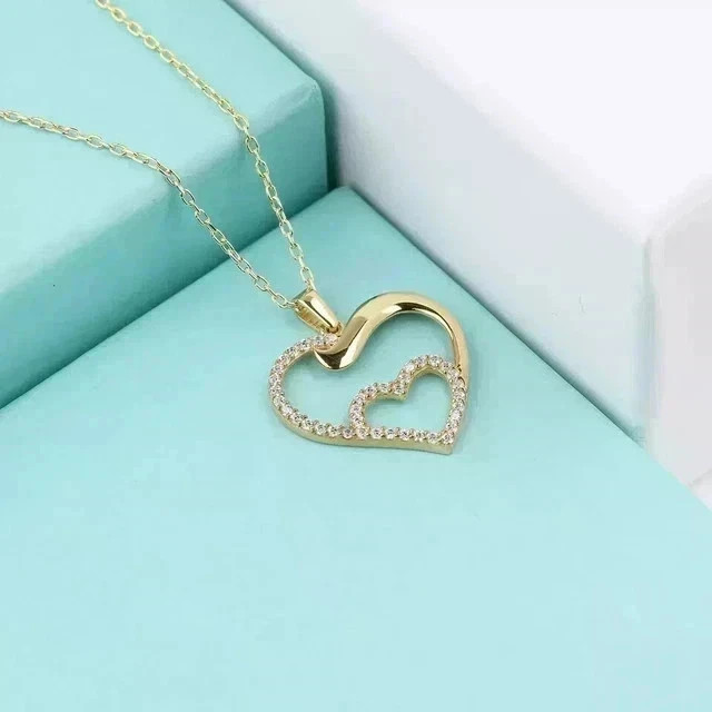 2 Ct Round Cut Lab Created Diamond Women’s Heart Pendant 14K Yellow Gold Plated