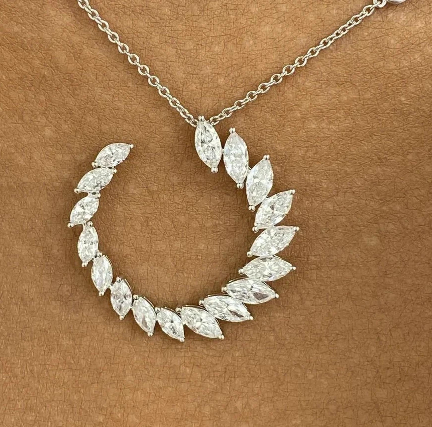 Marquise Cut Simulated Diamond Women’s Pendant Necklace 14K White Gold Plated