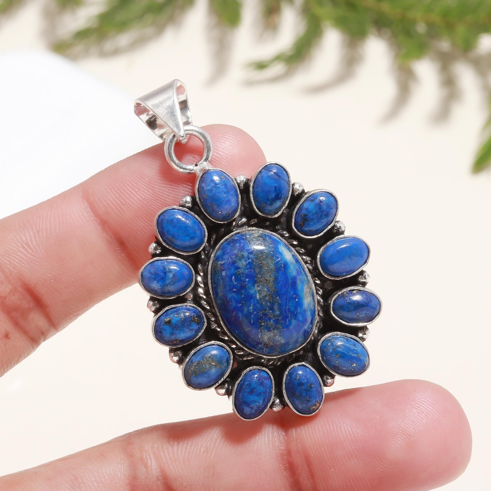 Natural Lapis Lazuli Gemstone 925 Sterling Silver Jewelry Pendant