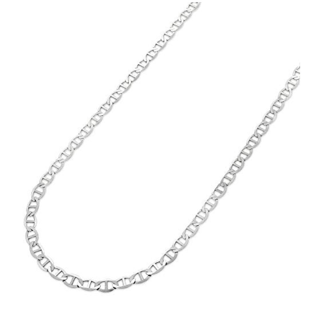 3MM 925 Sterling Silver Italian Diamond Cut Flat Mariner Chain Necklace 16″-30″