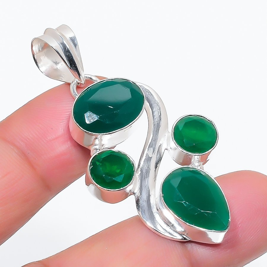 Green Onyx Gemstone 925 Sterling Silver Jewelry Pendant Size 2″ For Gift
