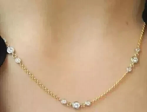 2CT Round Lab Created Diamond StationNecklace For Women 14K Yell Gold Plated 18″