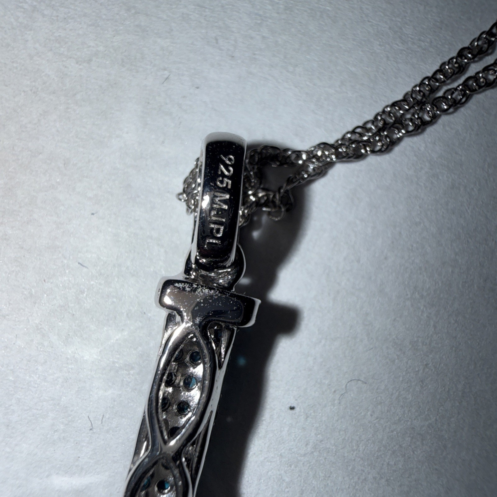 925 Sterling Silver Black & White Diamond Cross Pendant w 925 Chain