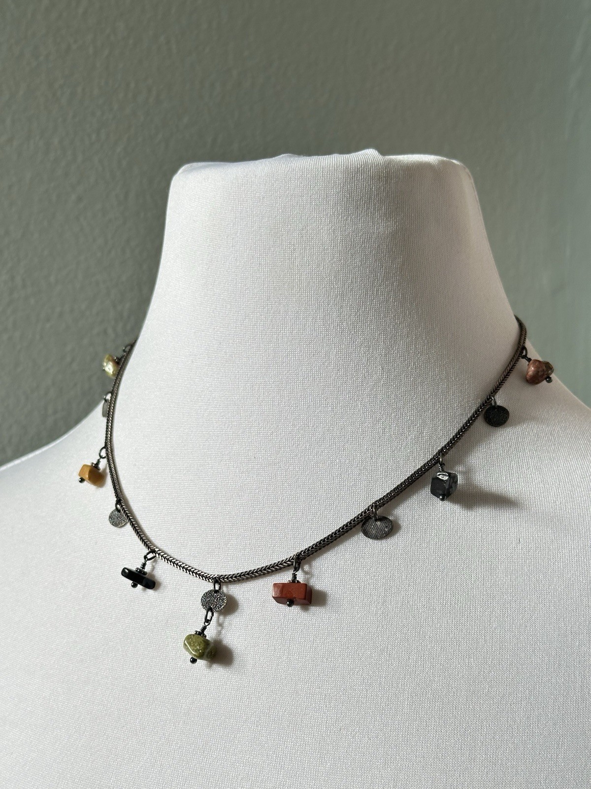 Silpada 925 Oxidized Silver Natural Stone Metal Disc Charm Necklace Retired