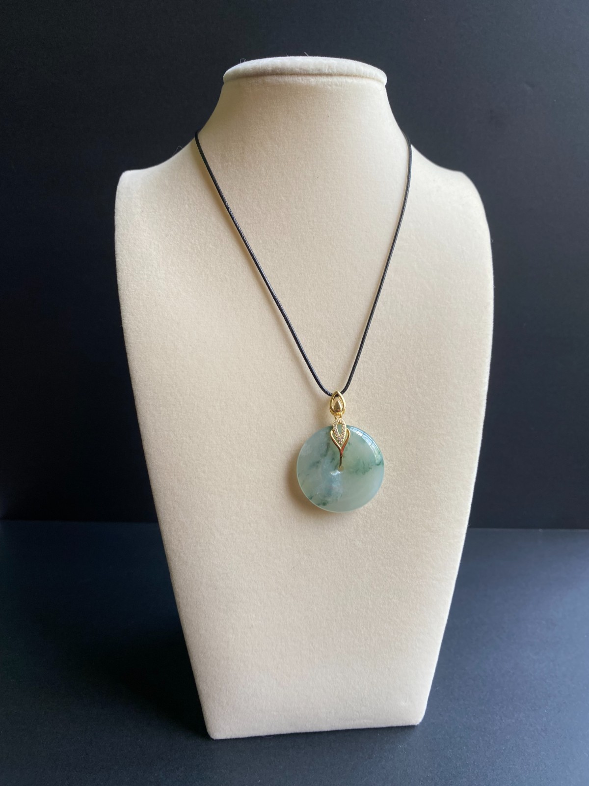 GIA Certified Waxy Icy Floating Green Jadeite Donut Pendant 14K Gold Fine Art