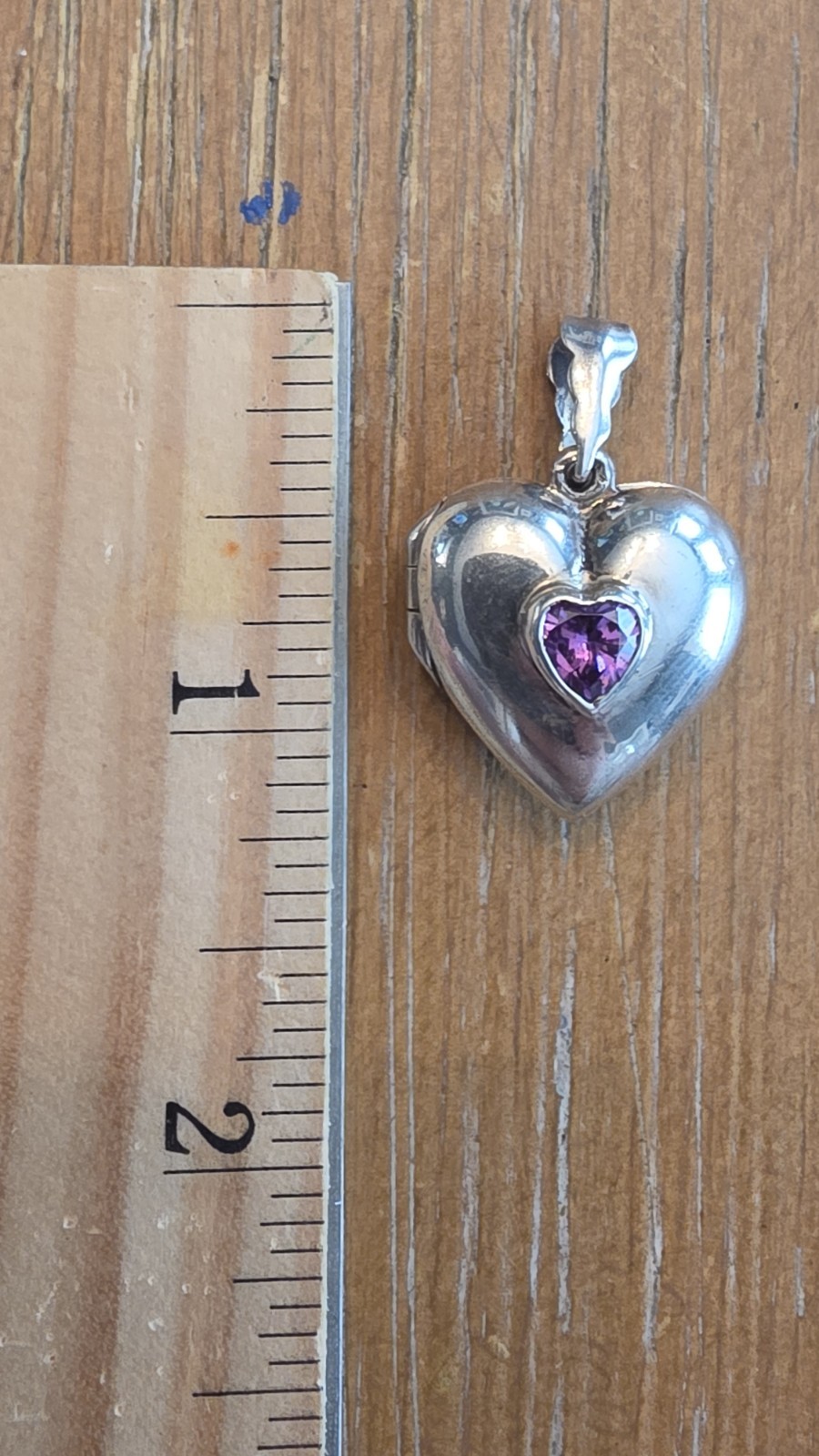 Sterling Silver .925 Puffy Heart Locket Pendant With Amethyst Stone