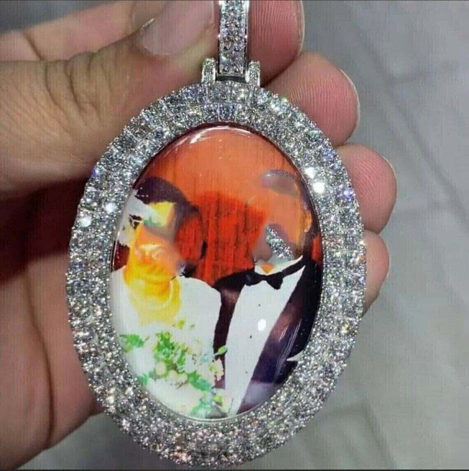 14k White Gold Finish 3Ct Lab-Created Diamond Customized Memory Picture Pendant
