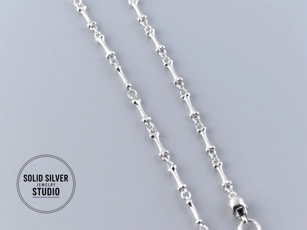 S925 Authentic Sterling Silver Skull&Bone Link Chain Punk Gothic Biker Necklace