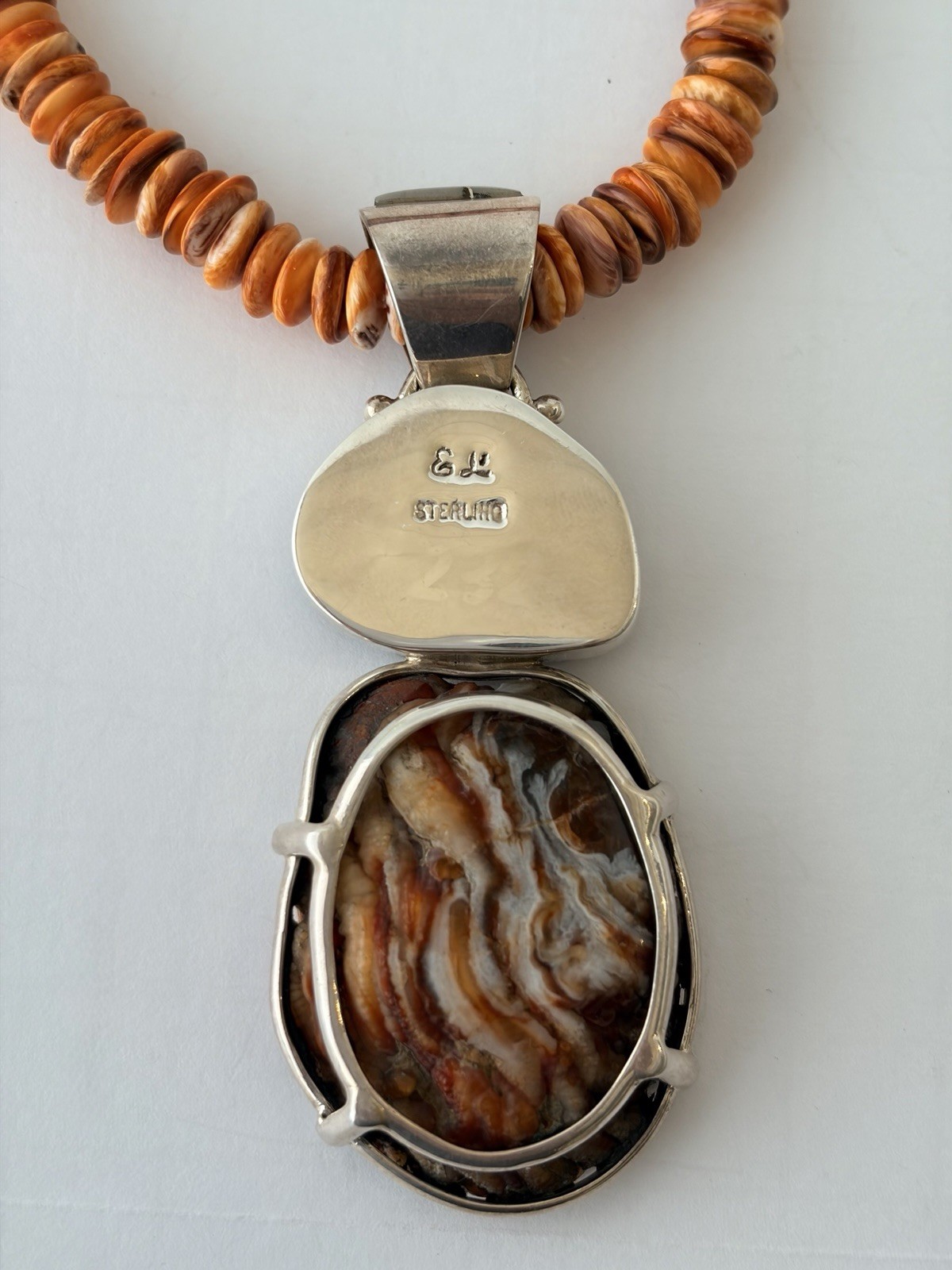 Ed Lohman Signed Pendant Multi expression Crazy Jasper 925 Spiny Oyster