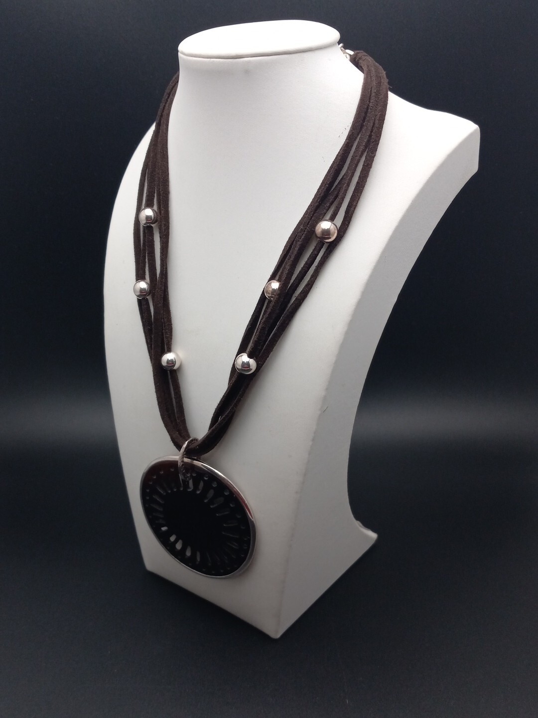 SILPADA Retired 925 Sterling Silver Brown Suade Pen Shell Pendant Necklace
