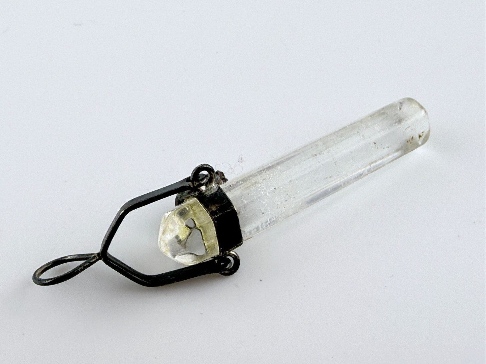 Sterling Silver Quartz Point with Amethyst Accent Pendant 5.4g 2 1/8 Inches