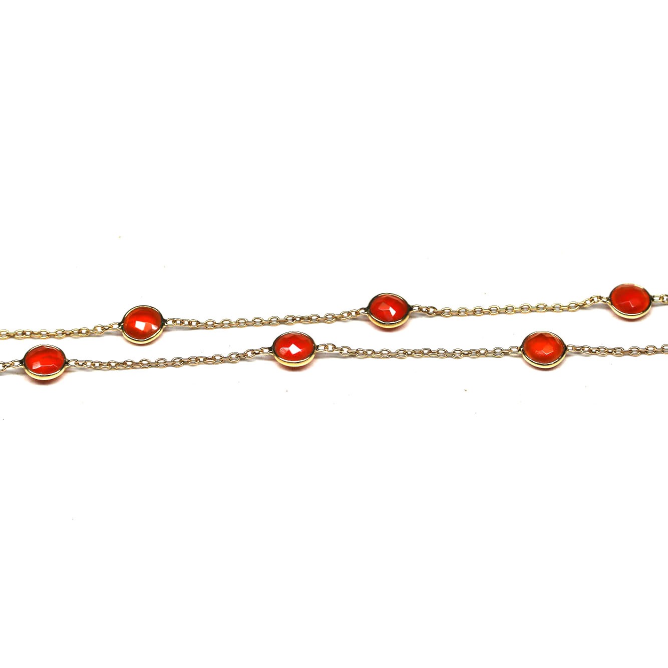 Handmade 925 Sterling Silver Orange Carmelian Necklace 36 in 18K Gold Plated