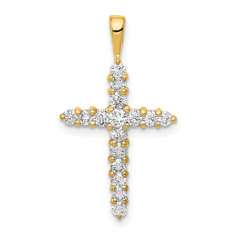 14k Yellow Gold 1/2 Ct Round Lab Grown Diamond VS/SI+ G+ Cross Charm Pendant