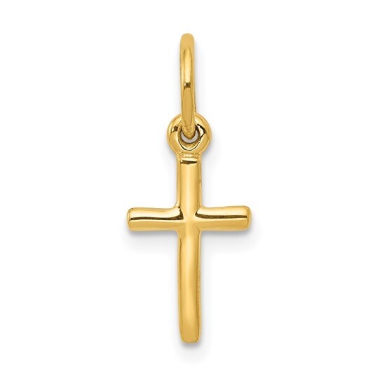 10K Real Solid Gold 18mm x 8mm Small Tiny Cross Charm, Gold Cross Pendant- K2280