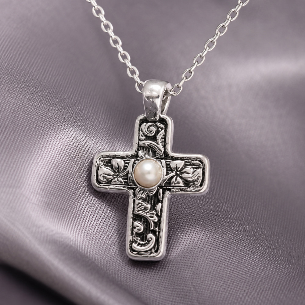 Reversible Cross Charm with Cultured Freshwater Pearl Necklace