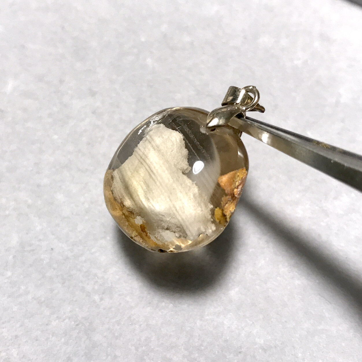 US SELLER Natural White Phantom Quartz Crystal Pendant With Stone Brazil Gem
