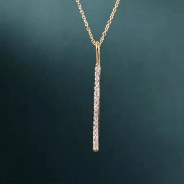 1 Ct Round Cut Lab-Created Diamond Bar Pendant Chain 14K Yellow Gold Plated
