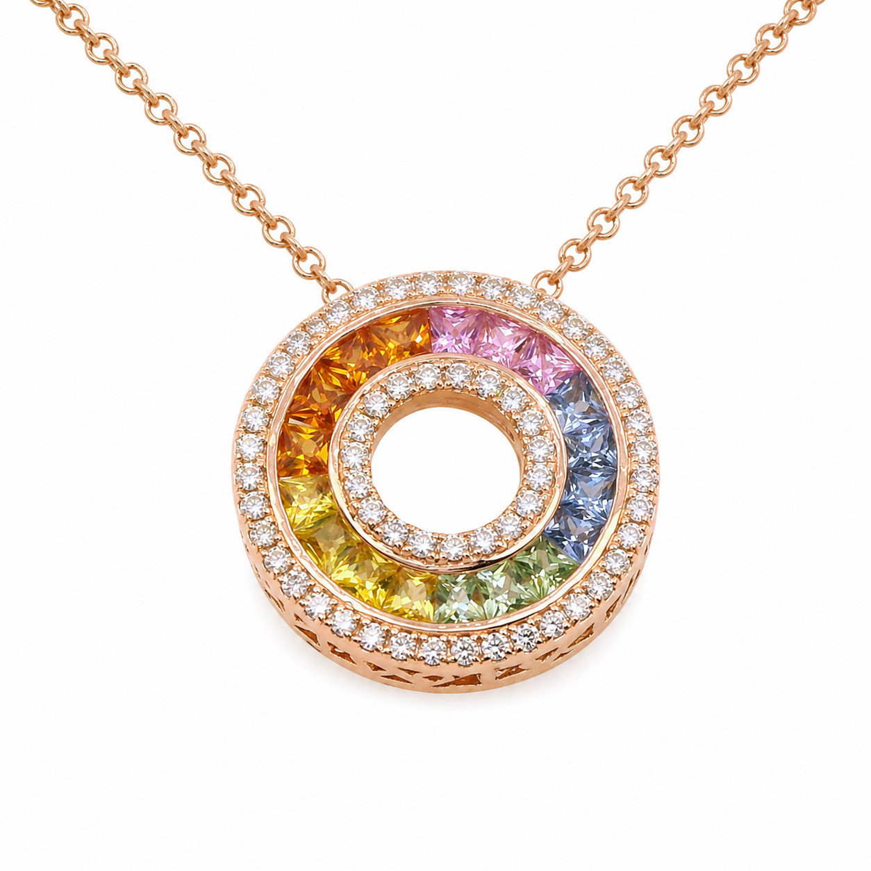 1.46ct Rainbow Sapphire Diamond Pendant 14KR | Natural Multi-Color Sapphire