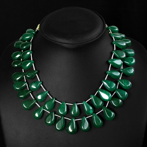 TOP SELLING 489.50 CTS NATURAL ENHANCED GREEN EMERALD BEADS NECKLACE – (DG)