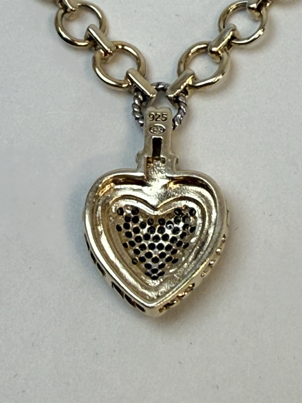 Heng Ngai 925 Sterling Silver Vermeil Pendant Necklace Pave Diamond Heart 16.75”