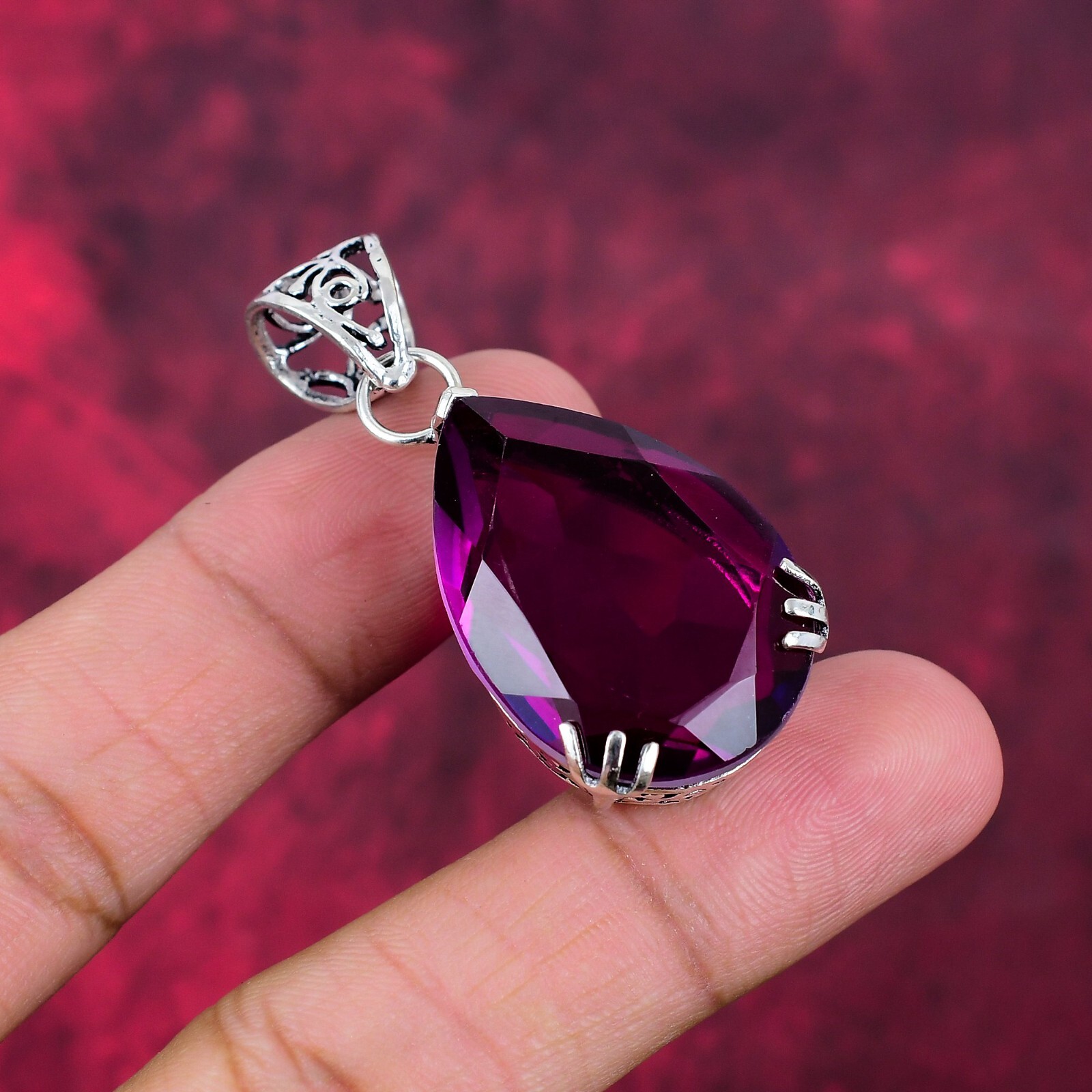 Beautiful Pink Amethyst Gemstone Handmade 925 Sterling Silver Pendant Jewelry