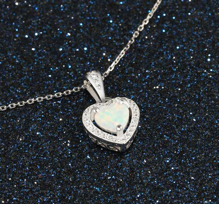 925 Sterling Silver Womens Fire Opal Love Infinity Heart Link Necklace D681