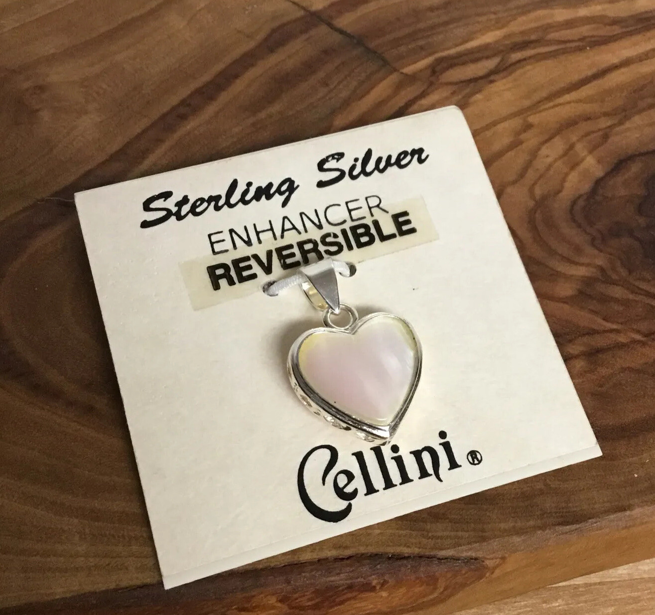Sterling Silver Heart Reversible White Pink Cellini Enhancer Pendant Charm NEW
