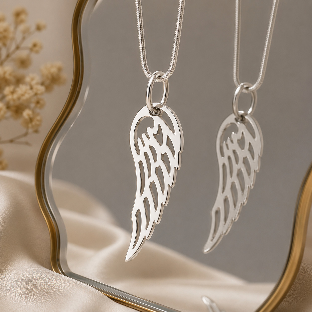 Angel Wing Pendant Necklace, 925 Sterling Silver Angel Wing Charm