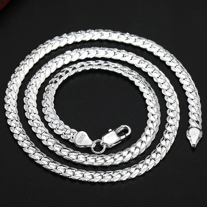 925 Sterling Silver 18K Gold Full Sideways Figaro Chain Necklace for Woman Man F