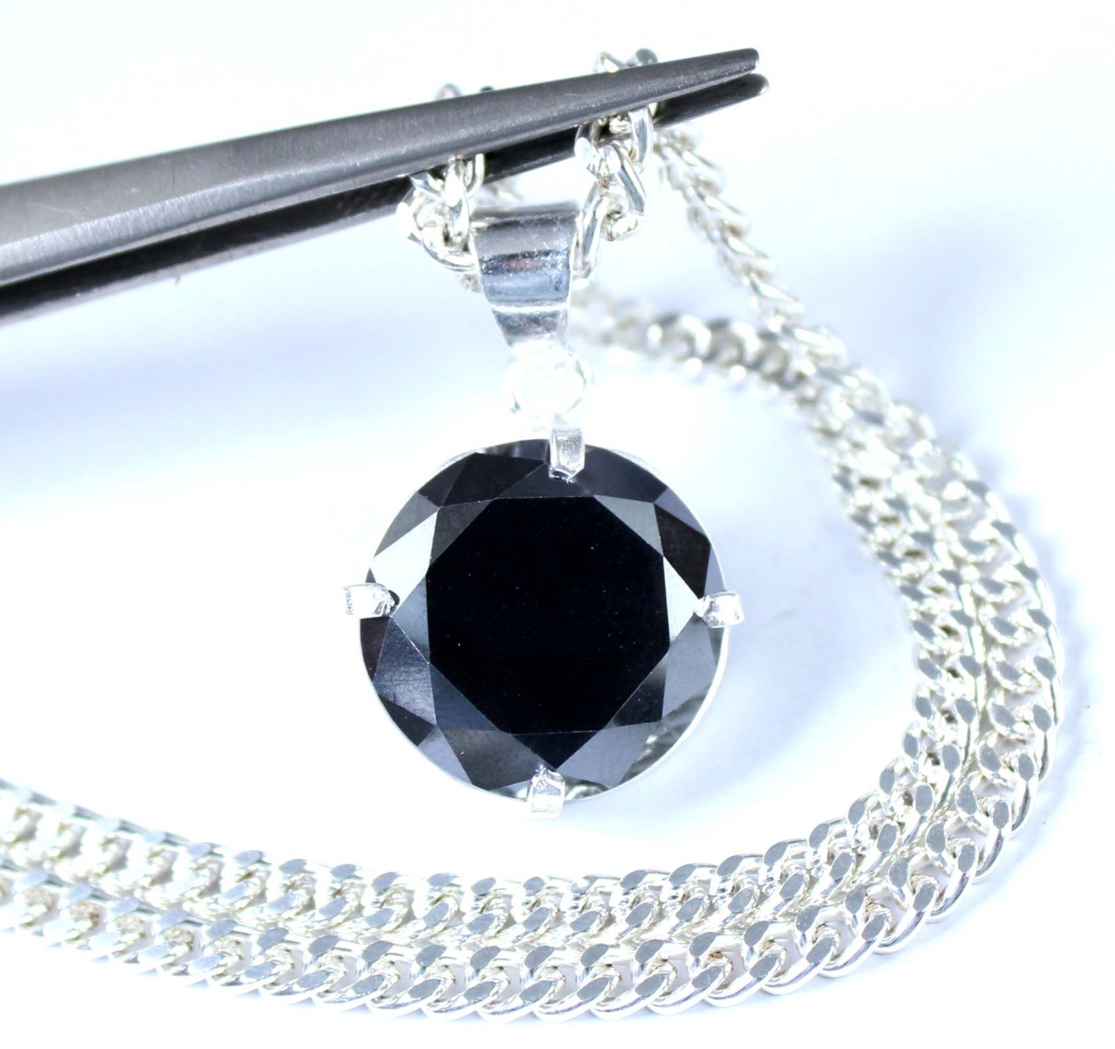 Diamond Solitaire 15.20 Ct Black Round Brilliant Cut Certified Pendant See Video