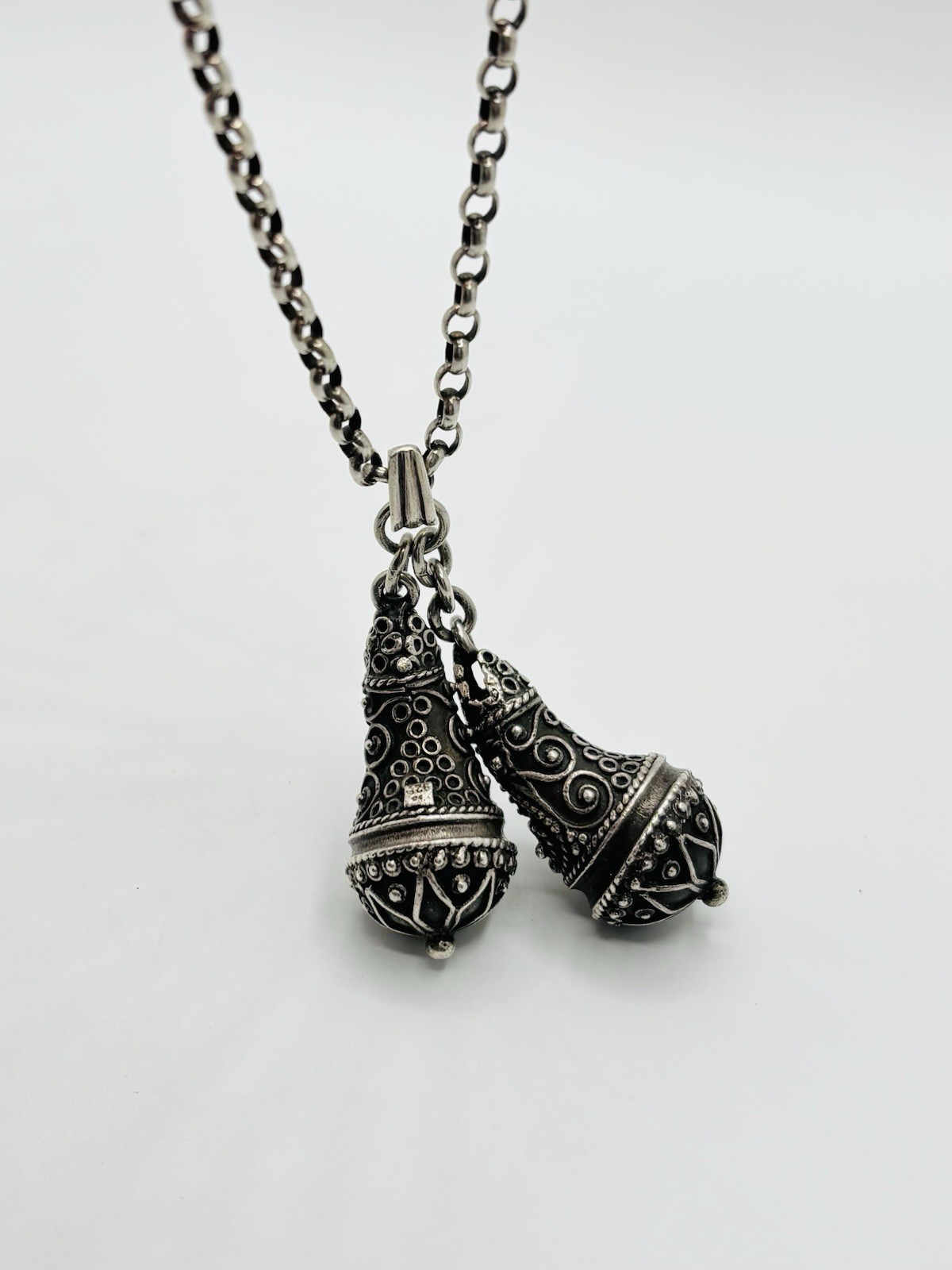 BALI Lariat Vintage 835 Silver Tribal Teardrop Dangle Pendant Necklace 34”