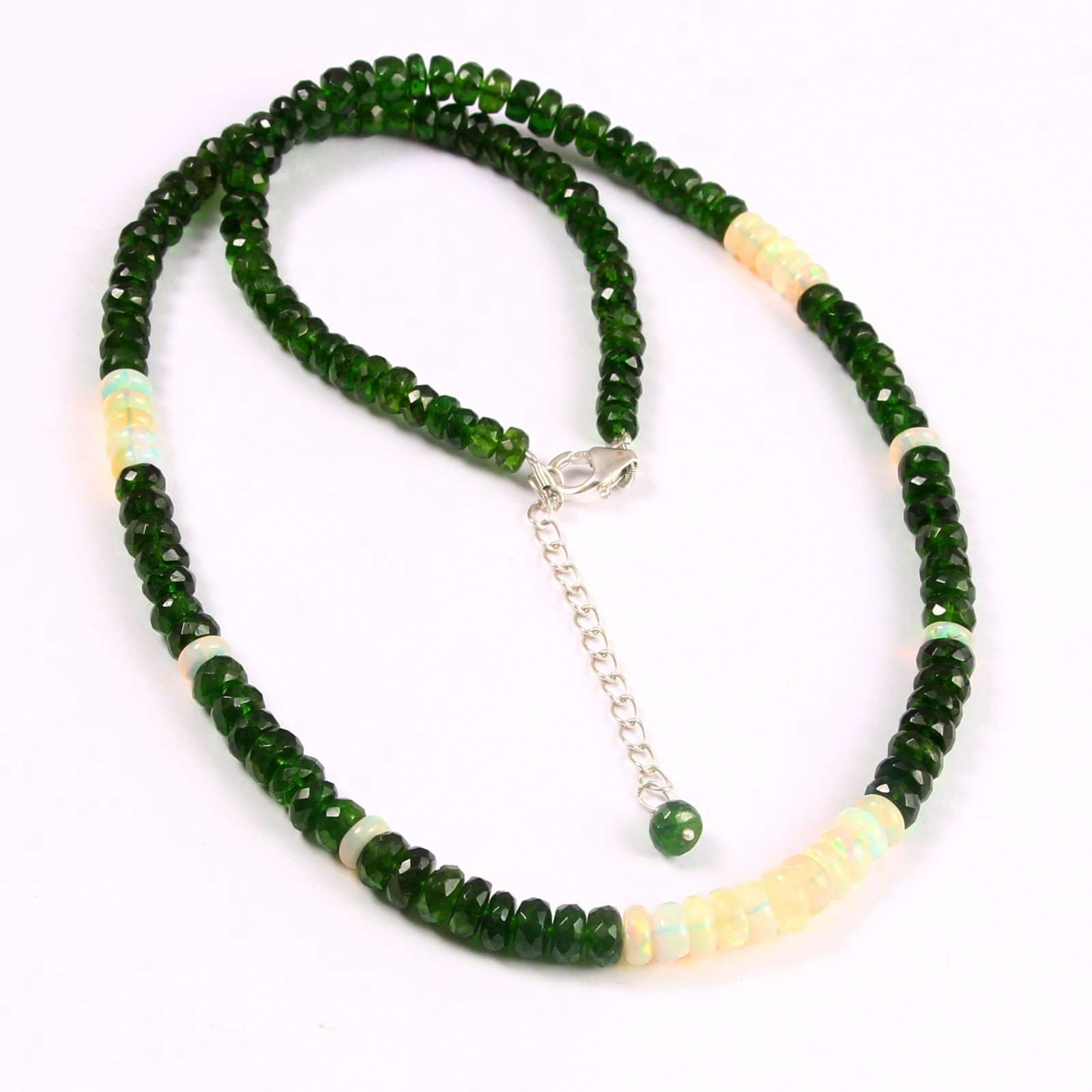 AA+ Chrome Diopside & Opal Gemstone Beads Necklace In 925 Silver Woman Jewelry B