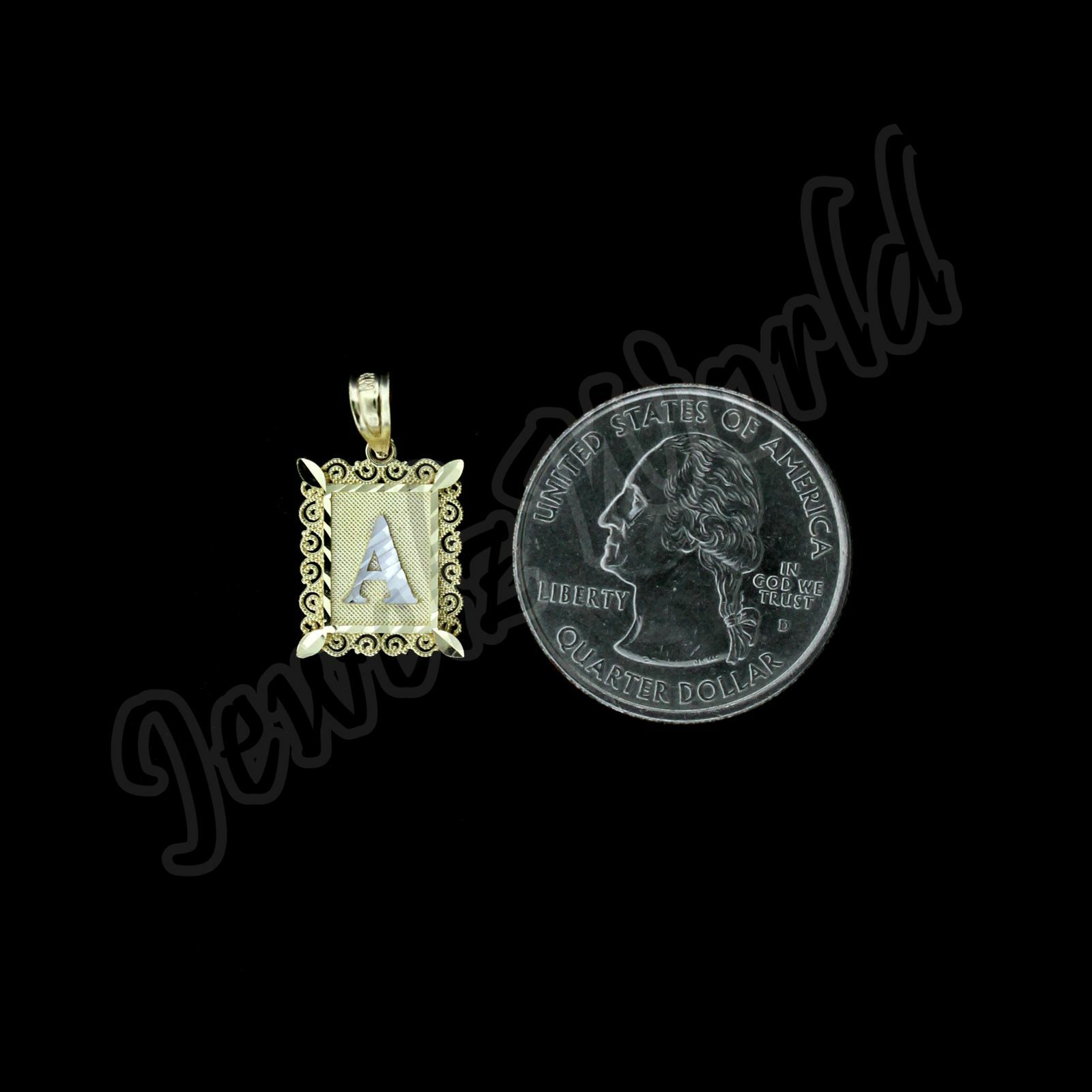 10K Solid Yellow Gold Initial Letter Plate Pendant A-Z Alphabet Charm Rope Chain