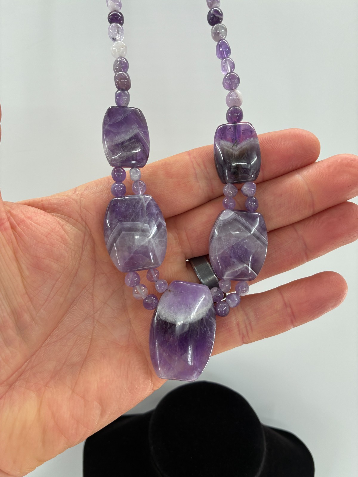 Jay King DTR Cape Amethyst Beaded Station Necklace Sterling Silver HSN Purple