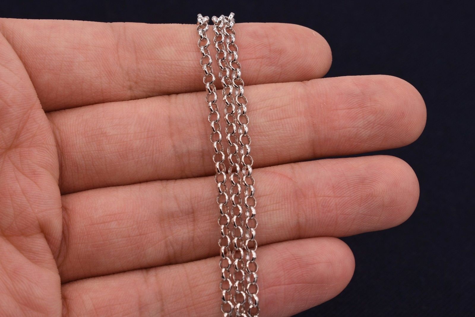3mm Round Rolo Chain Necklace Real Solid 925 Sterling Silver ALL SIZES Rhodium