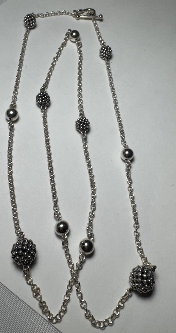 Michael Dawkins sterling silver caviar bead station necklace toggle 34″