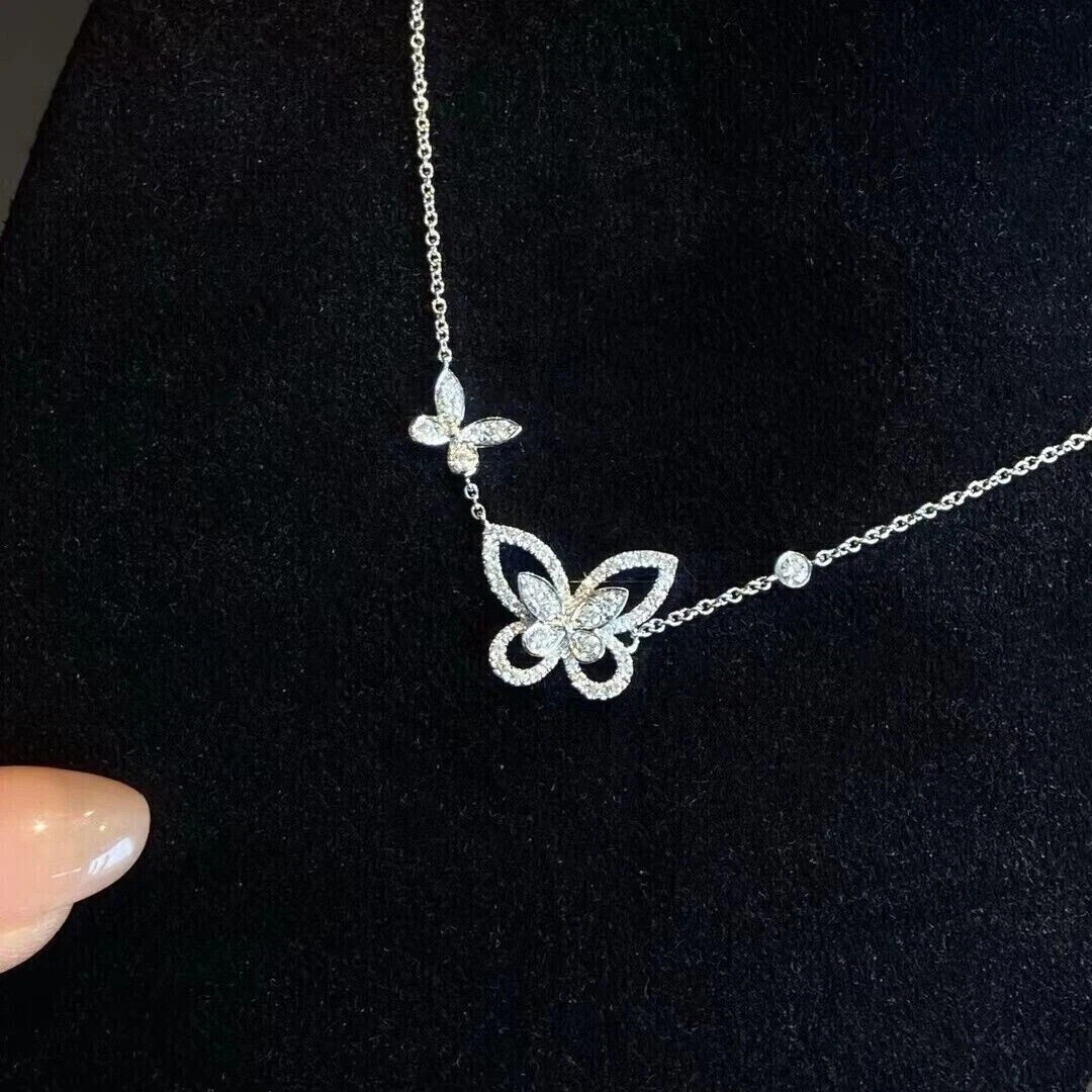 2Ct Round Cut Lab Created Diamond Gorgeous Butterfly Necklace 14k White Gold FN