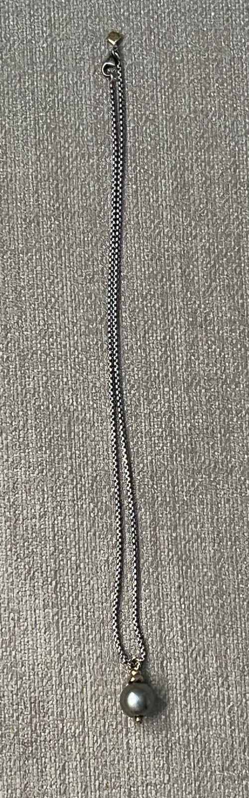 David Yurman Authentic Pendent Tahitian Pearl Sterling Silver Gold W/ Chain