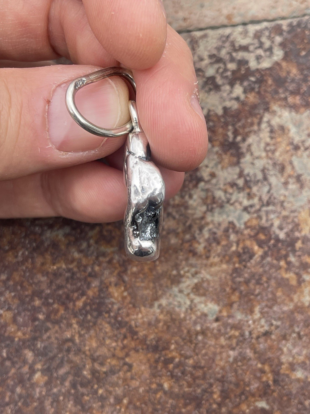 Men’s .925 SOLID Sterling Silver “Silver Nugget” Pendant. Weighs 29.6 Grams.