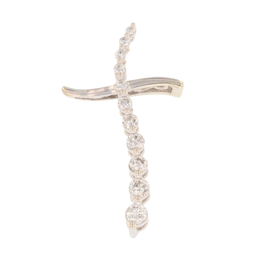 .42ctw Diamond Religious Wavy Cross Pendant No Chain 14k White Gold 1.98 Grams