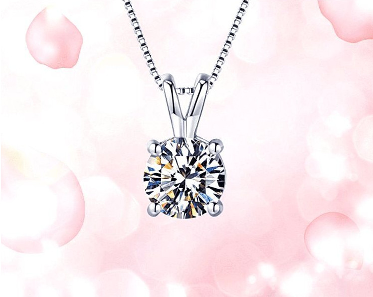 1 Carat Moissanite Necklace in 14 Karat White Gold with 14K Box Chain-18 inches