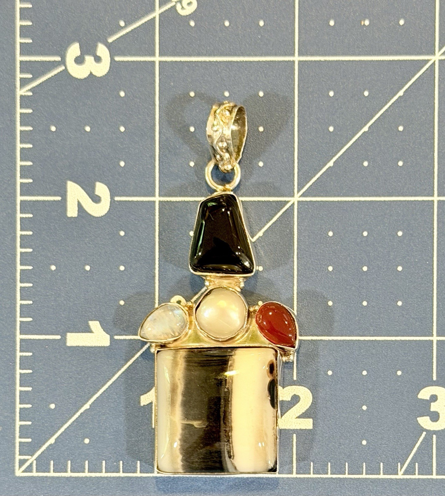 Unique Sterling Silver 925 Gemstone Pendant Agate Onyx Moonstone Pearl Carnelian