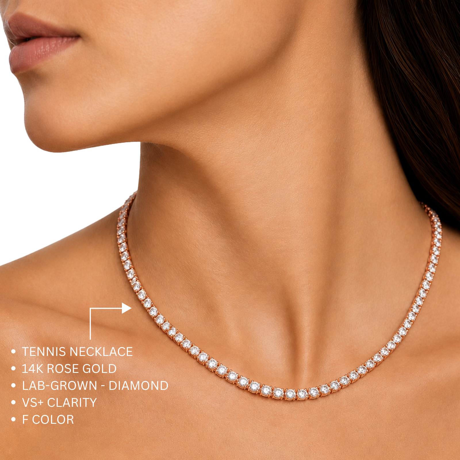 Diamonair 5 CTW Lab Grown Diamond Round Tennis Necklace 14K Rose Gold 18in