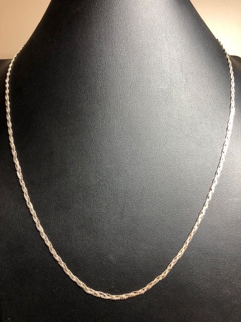 B3381 Italian Sterling Silver braided Sparkle Chain Necklace 22″ 4.9g